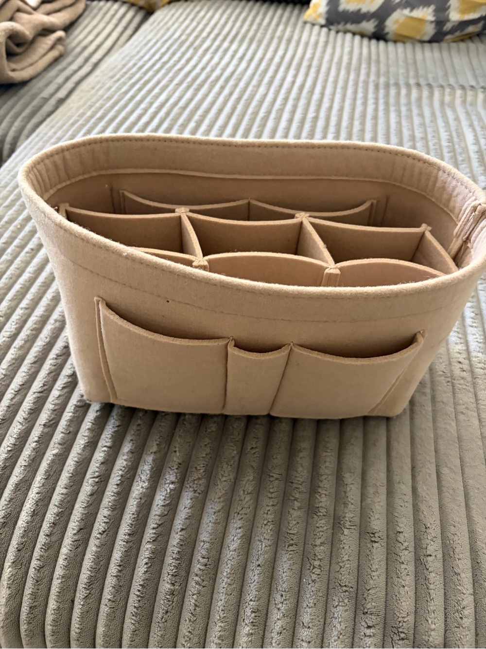 Beige Felt Purse Organizer Insert with Multiple Pockets